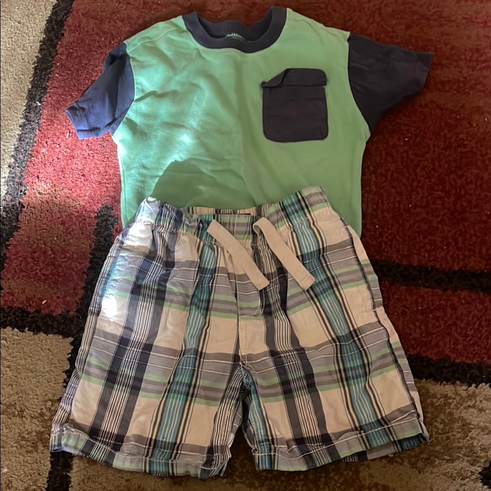 Green and Navy T-Shirt with Plaid Shorts